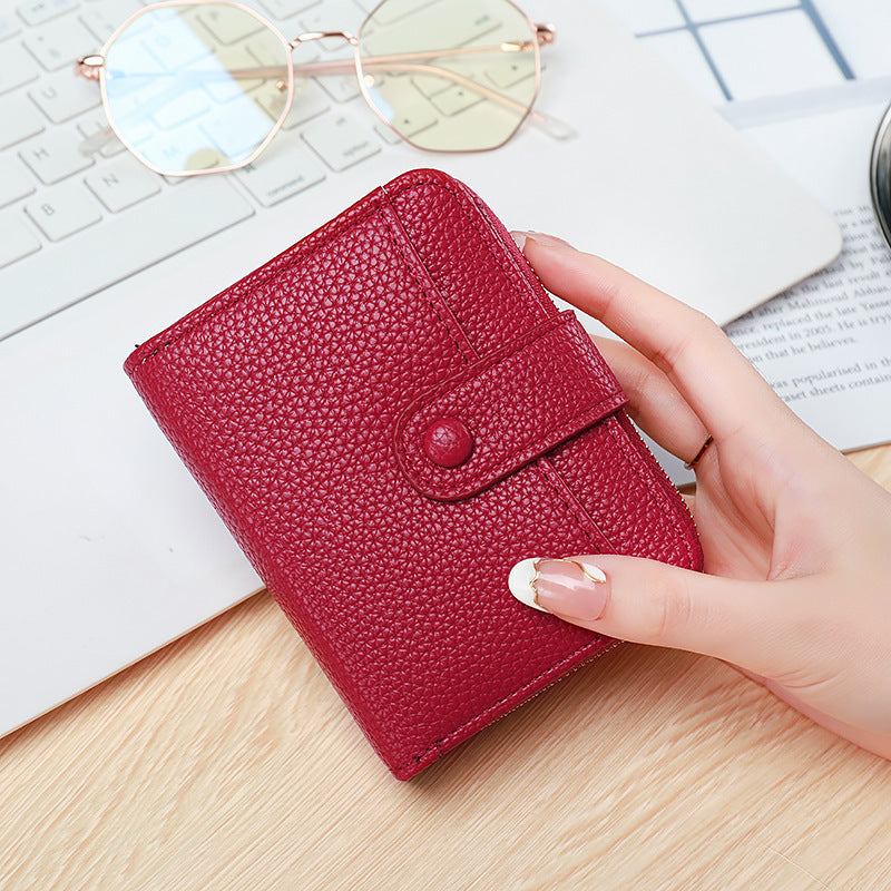 Ladies' Short Wallet With Lychee Pattern